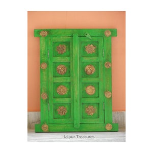 Wooden And Brass Wall Window, Jharokha, Distress Rustic FInish, Traditional Indian Style, Wall Decor, Wall Hanging