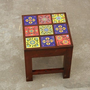 Wooden & Ceramic Nesting Stool, Side Table, End Table, Contemporary Indian Style, Set Of 3 image 5