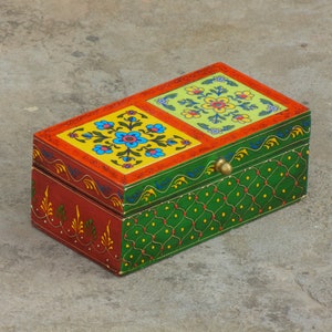 Wooden & Ceramic Box, Trinket Box, Jewelry Organizer, Desk Organizer, Indian Ethnic Style, Handmade image 1