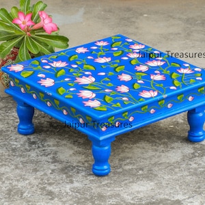 Handmade Wooden Indian Chowki Table – Hand Painted Bajot, Footstool, Bed, Coffee Table, Indian Stool, Rustic Decor