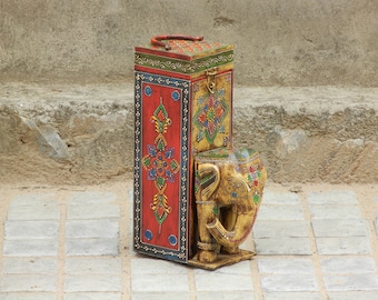 Wooden Elephant Wine Bottle Holder, Barware, Bottle Stand, Handmade And Hand-Painted, Traditional Indian Style