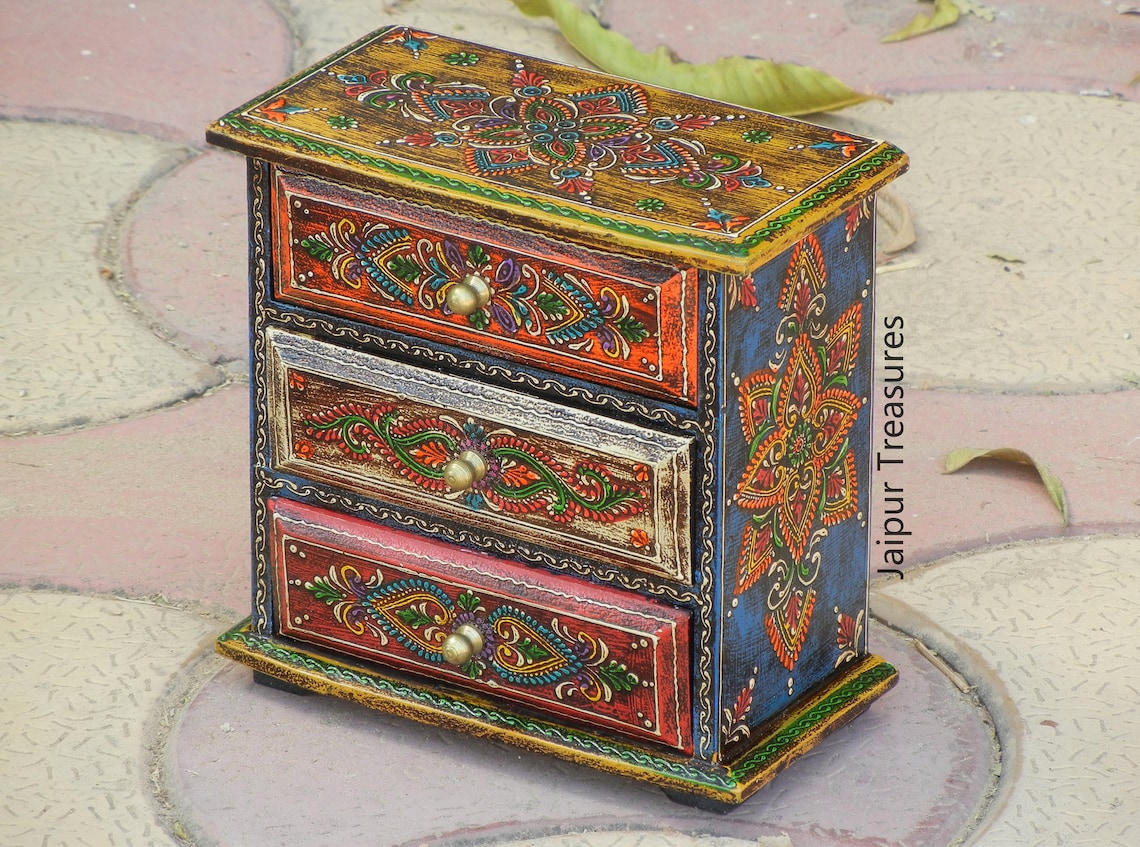 Wooden Small 3 Chest of Drawer Desk Oganizer Handmade Hand Etsy