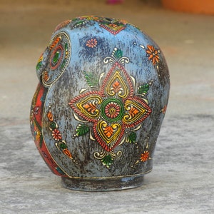 Wooden Painted Owl Statue, Money Bank, Figurine, Showpiece, Home Decor, Handmade Hand Painted, Traditional Indian Style, Height 6 Inches image 6