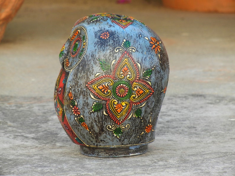 Wooden Painted Owl Statue, Money Bank, Figurine, Showpiece, Home Decor, Handmade Hand Painted, Traditional Indian Style, Height 6 Inches image 6