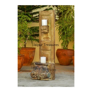 Wooden Distressed Candle Holder, Old Window Door Panel Candle Stand, Candlestick Set, Table Decor, Rustic Indian Style, Christmas Decor
