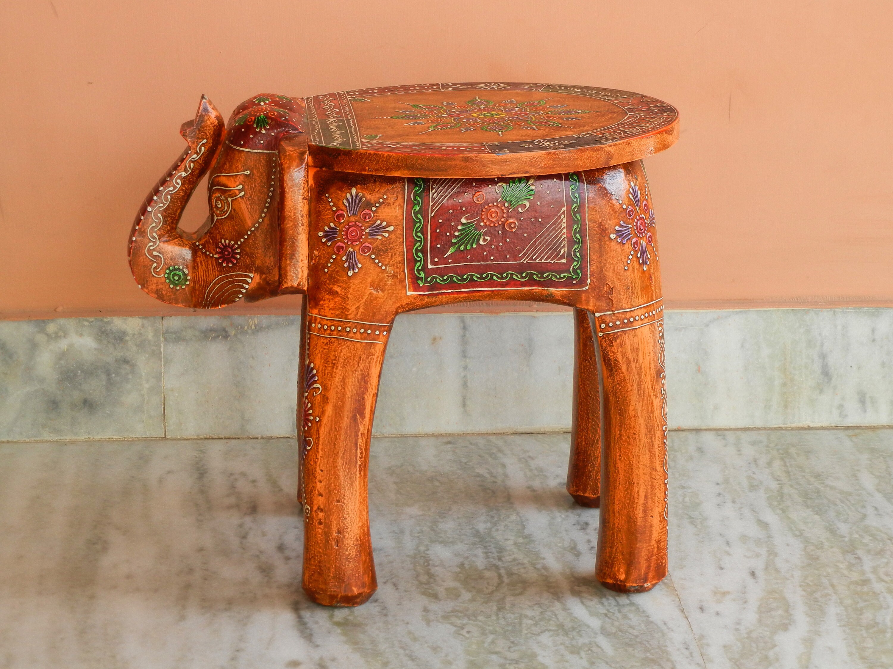 Wooden Elephant Stool Side Table End Table Footstool Etsy