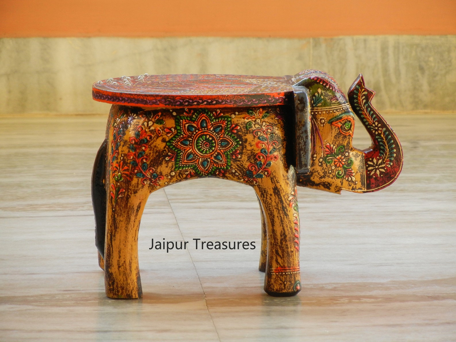 Wooden Elephant Stool Footstool Ottoman Pouffe Bench Etsy