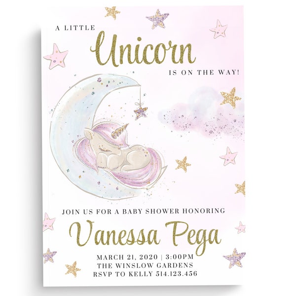 Unicorn Baby Shower Invitation Girl Invite Digital Instant Download Sleeping Unicorn