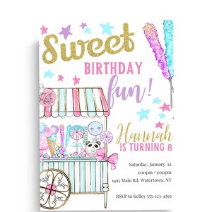 Candyland Birthday Invitation Candy Party Kids Birthday Cotton Candy Invitation Template Girls Birthday Invitation