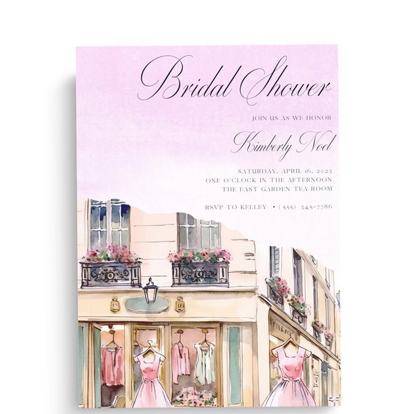 Parisian Bridal Shower Invitation, Downloadable Bridal Shower Invitation, Chic Boutique, Vintage Couture Bridal Shower