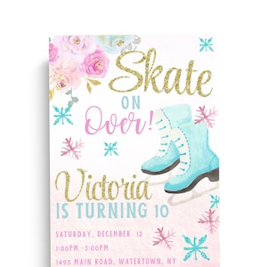 Ice Skate Birthday Party Invitation, Girl Ice Skating Invite, Winter Birthday Editable Template