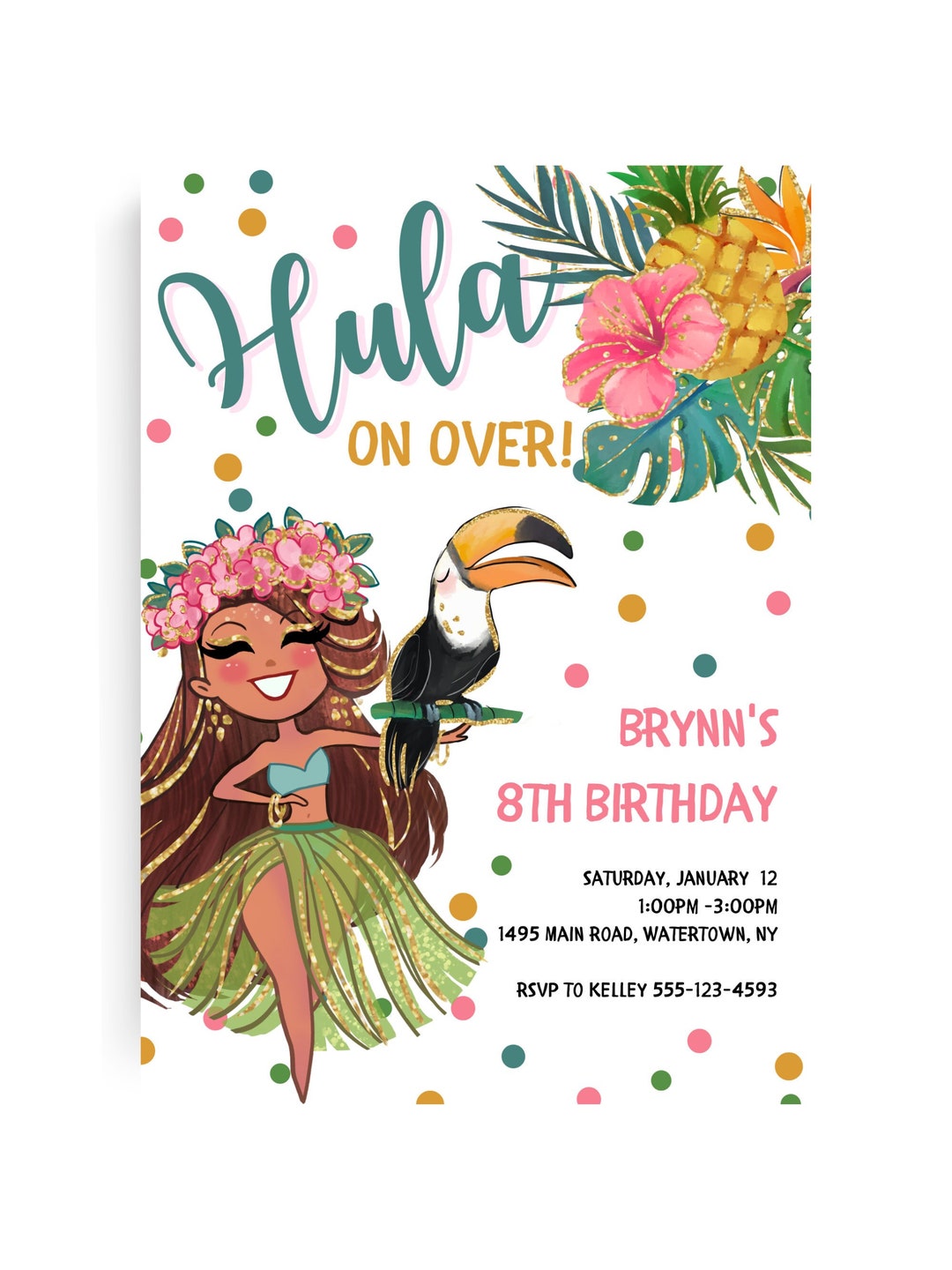Editable Hawaiian Birthday Invitation for a Girl, Aloha Birthday ...