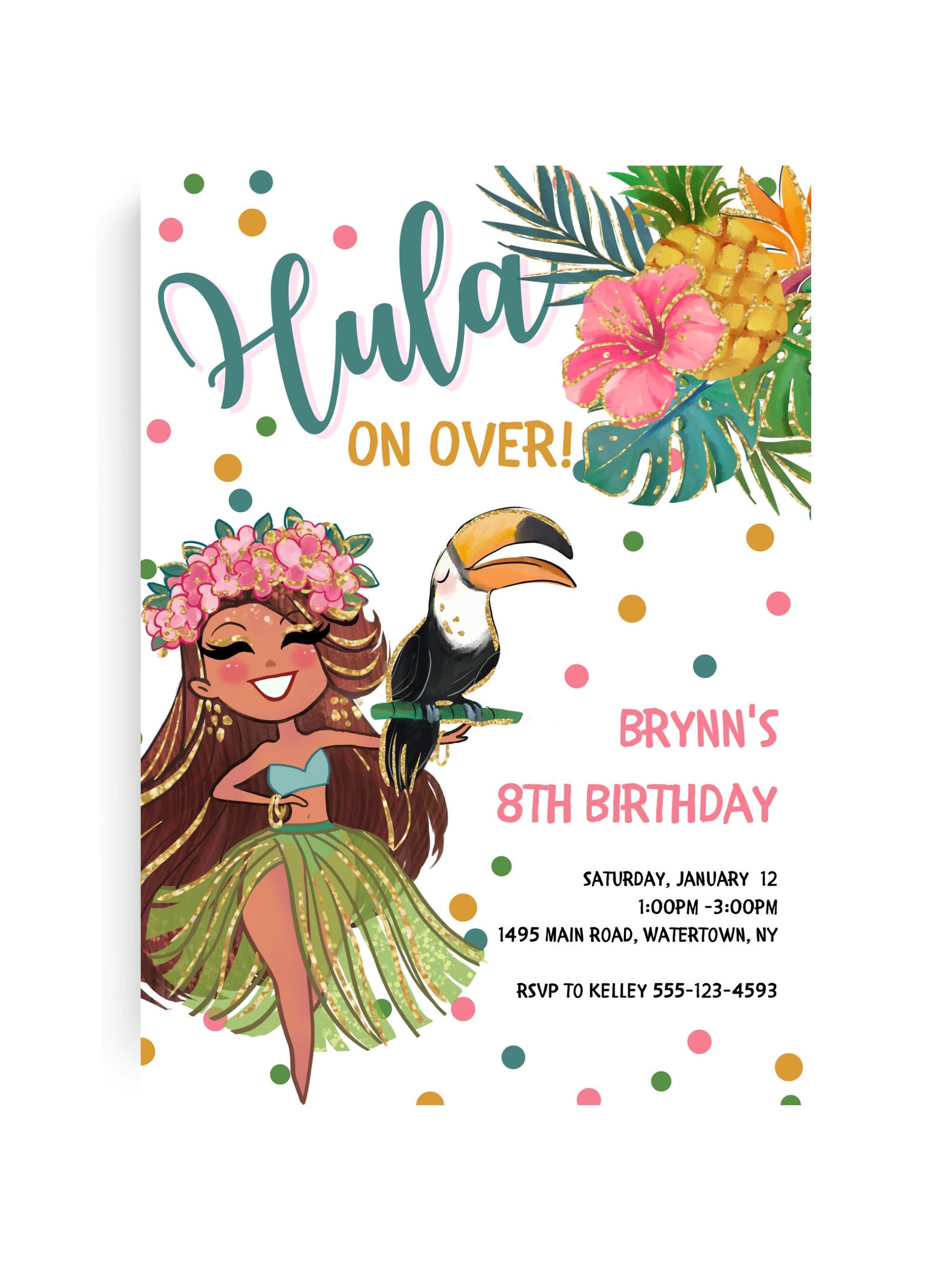 Editable Hawaiian Birthday Invitation for a Girl, Aloha Birthday ...