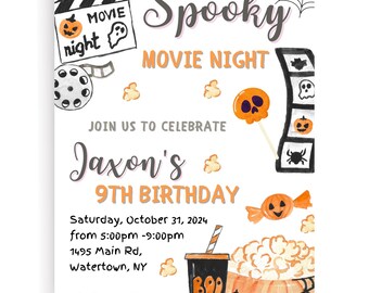 Halloween Movie Night Invitation, Halloween Party Invitation, Halloween Birthday Invitation, Halloween Costume Party Invitation
