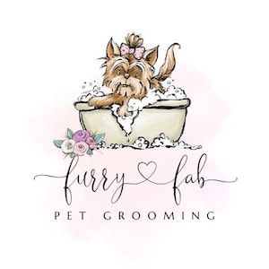 Dog Groomer Logo, Dog in Bathtub, Custom Pet Logo, Vintage Pet Logo, Mobile Dog Grooming, Branding