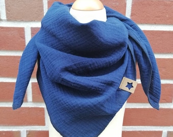 Neckerchief muslin scarf in dark blue 70 x 70 cm from 4 years also for adults