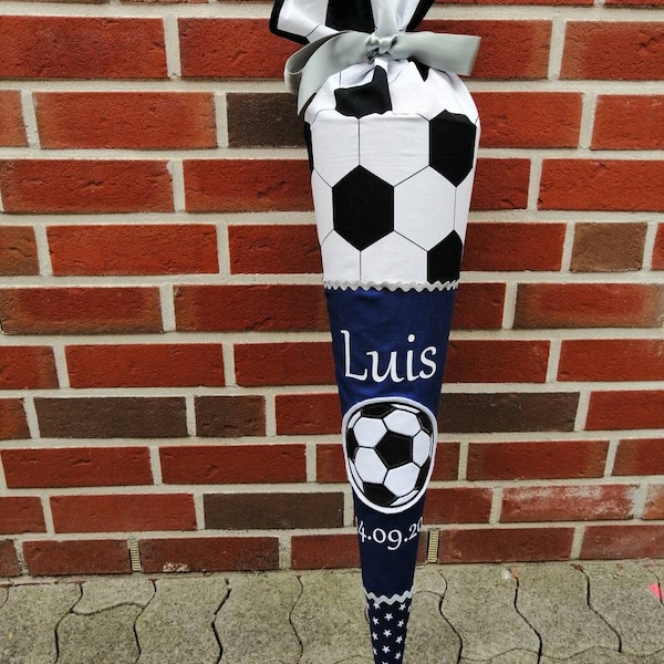 Schultüte football for Ergobag blue light bar and step by step with name and enrollment date