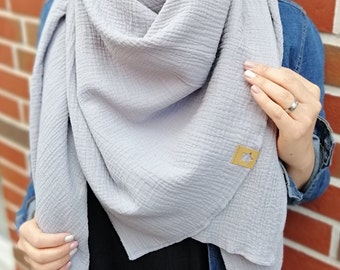 XXL muslin cloth scarf in light gray stone approx. 135 x 135 cm