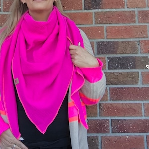 XXL Musselintuch Schal pink dreieckig mit neonpink