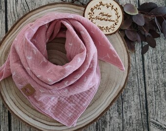 Muslin scarf for babies and toddlers in light pink with white dandelions approx. 50 x 50 cm can be worn from 5 months to 4 years.