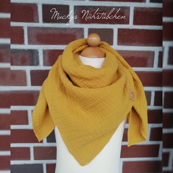 Muslin scarf in mustard yellow 70 x 70 cm from 4 years also for adults