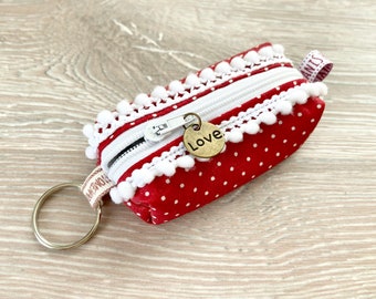 Keychain, bag, oilcloth, red, dots, key case, mini purse, small purse, key bag, gift, dots