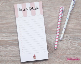Notepad, shopping list, pad, pads, shopping list, to-do list, memo, planner, DIN long, 50 sheets, gift, cupcake, muffin, pink