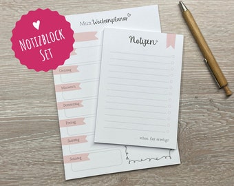 Notizblock SET, Wochenplaner, Essensplaner, Notizblock, Merkzettel, Block, Blöcke, To-Do Liste, Planer, DIN A5, 50 Blatt, Geschenk, rosa