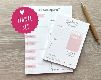 Planificateur hebdomadaire SET, planificateur quotidien, planificateur de repas, bloc-notes, bloc-notes, bloc, blocs, liste de tâches, planificateur, DIN A5, 50 feuilles, cadeau, rose