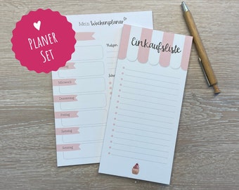 Planificateur hebdomadaire SET, liste de courses, cupcake, planificateur de repas, bloc-notes, planificateur quotidien, bloc, blocs, liste de choses à faire, planificateur, 50 feuilles, cadeau, rose