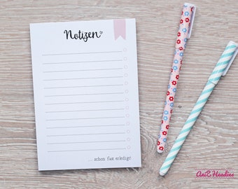 Notepad, pennant, creative pad, notes, notepad, pad, blocks, to-do list, planner, DIN A6, 50 sheets, gift, pink