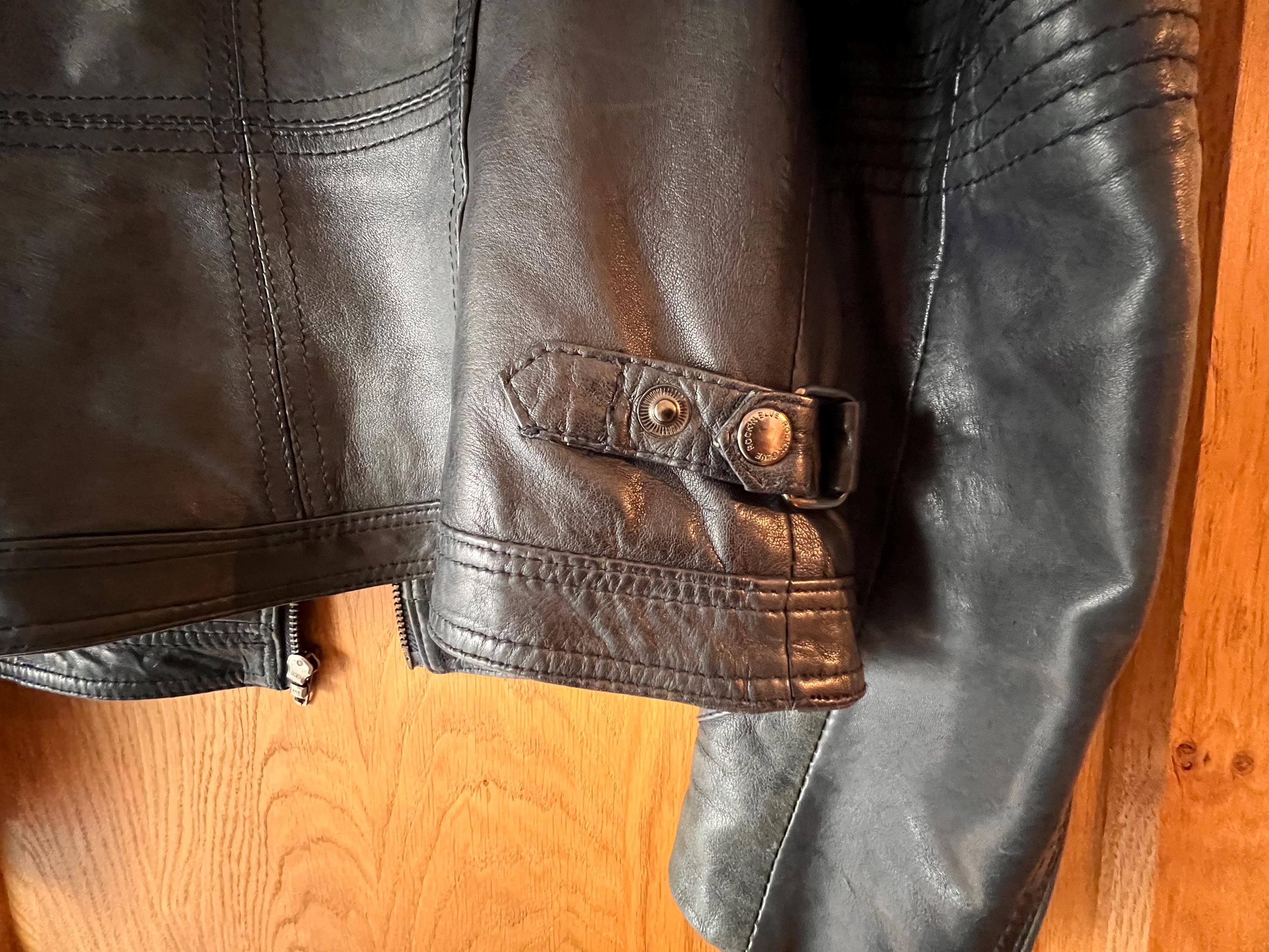 Leather Biker Jacket Rock 'n Blue Anthracite Gray S / M Vintage - Etsy