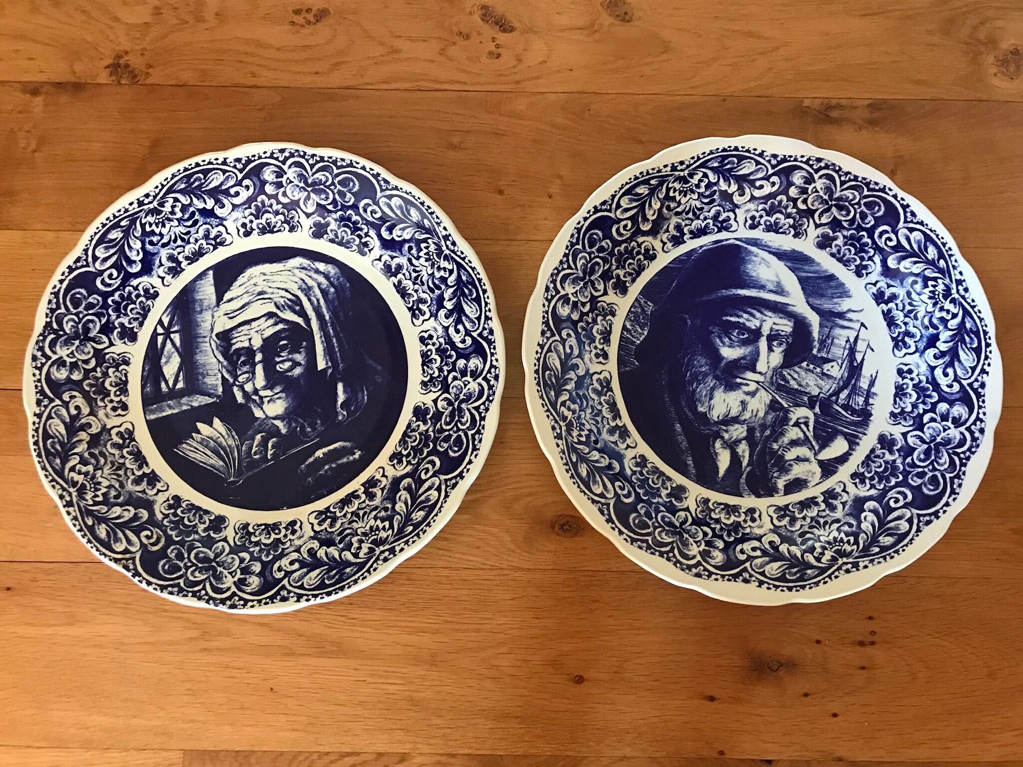 Bord Boch Frères groot Delfts blauw oude visser met - Etsy Nederland