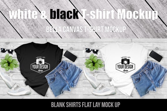Black White Tshirt Mockup Bella Canvas Mock Up T Shirt Etsy
