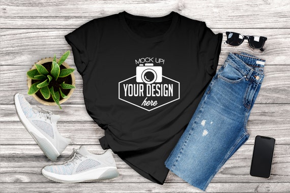 Download Solid Black Bella Canvas T Shirt Mockup Flat Lay Beach House Etsy