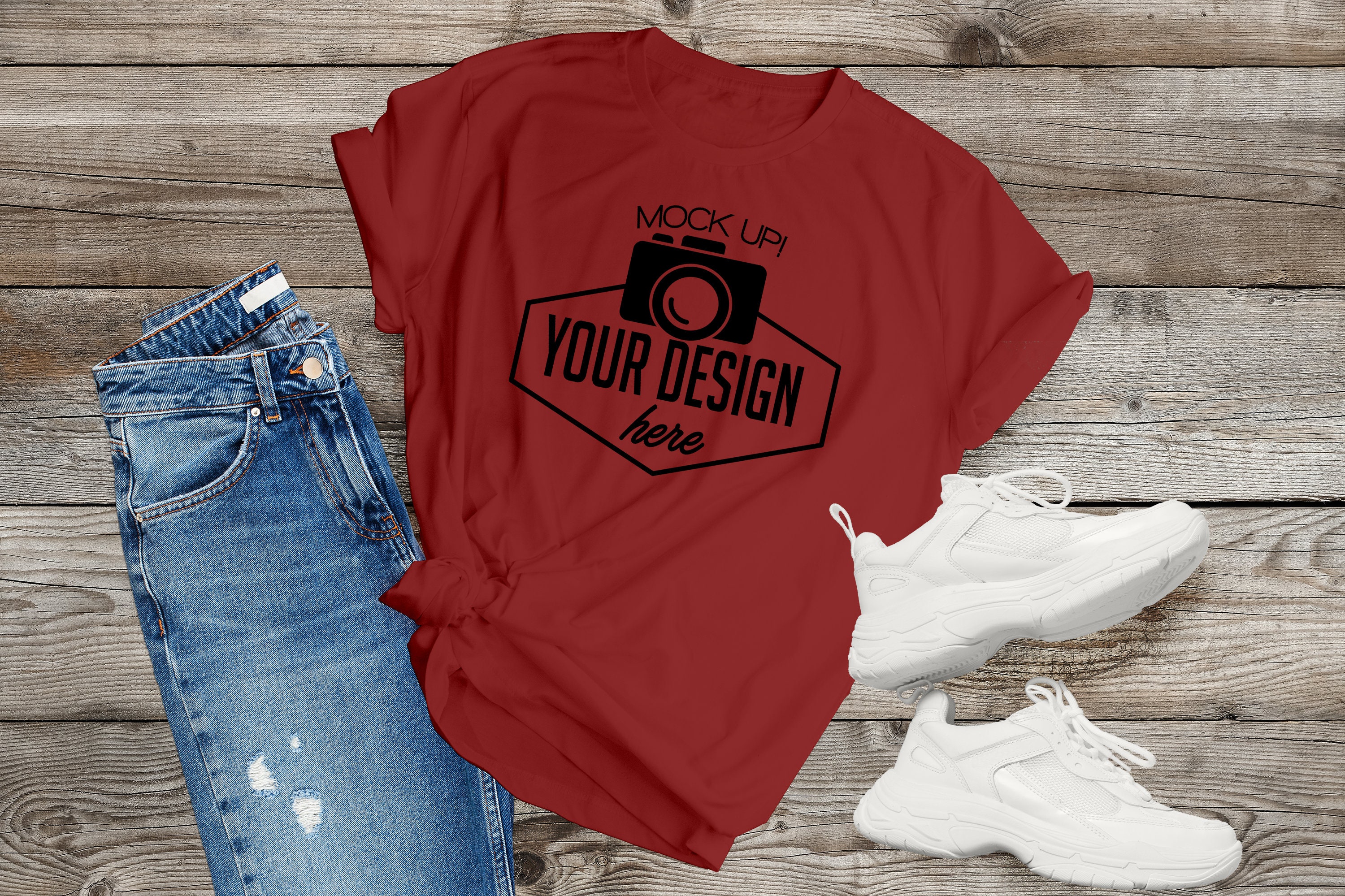 Download T-Shirt Mockup Red Shirt Mockup Wood Background Mockup | Etsy