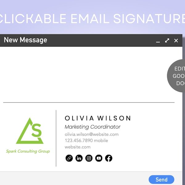 Clickable Professional Email Signature Template for Gmail and Outlook, Instant Download, Extra Icon Pack Included