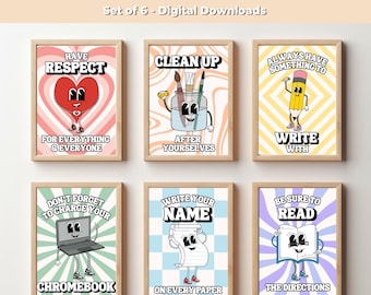 Class Rules - Retro Classroom Poster Art Prints