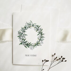 Kerstkaart | Kerstkrans | Dubbele kaart met envelop Kerstkaart Kerst Kerstcadeau Kerstkaart aquarel