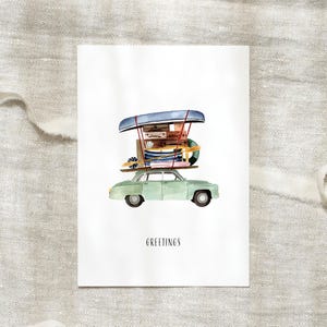 Postal | Coche de saludos navideños | Postal A6 tarjeta postal tarjeta de coche acuarela pintada a mano