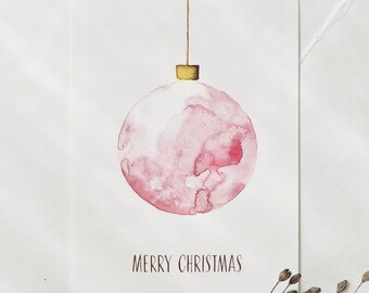 Kerstkaart | Kerstbal roze | Ansichtkaart Kerstkaart Kerstkaart Aquarel Handgeschilderde Kerstkaarten Ansichtkaart A6