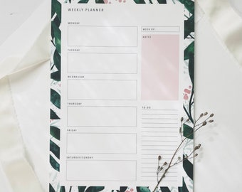 Weekly Calendar Weekly Planner Block A4 Desk Calendar | Green Leaves