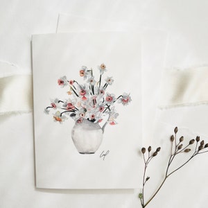 Narcisos de cartão de cumprimentos | Cartão de aniversário cartão de aniversário em aquarela cartão de parabéns flores pintadas à mão com envelope