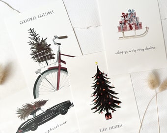 Lot de 4 cartes de Noël No8 | Cartes postales A6 | 4 motifs | Carte de Noël illustration aquarelle de Noël peinte à la main