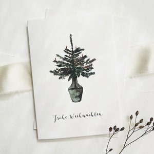 Cartolina di Natale | Albero di Natale in vaso | Biglietto doppio con busta Cartolina di Natale Regalo di Natale Cartolina di Natale dipinta a mano