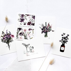 Postkartenset | Violet Flowers | Postkarte Set Geburtstagskarten set | handgemalt A6 | Postkarte Geburtstag Geburtstagskarte aquarell
