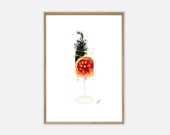 Kunstdruk | Cocktail | Poster met de hand geschilderde foto muurschildering aquarel foto's alcohol cadeau man