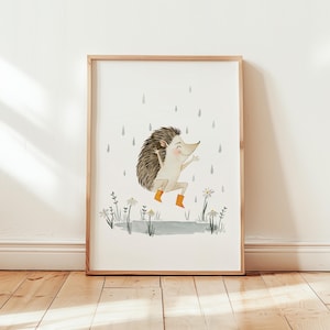 Pósters | Danza de la lluvia del erizo | Imagen A4 y A3, póster para habitación de niños, póster de animales para habitación de niños, regalo para niño, regalo para niña, póster para niños