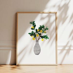 Impression d’art | Vase citron | Image de fleur affiche d’image murale images d’aquarelle images de fleurs affiche de plante de fleur mur d’image de cadeau