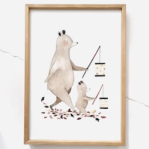 Pósteres | Desfile de Linternas de Osos | Imagen A4 y A3, póster para habitación de niños, póster de animales para habitación de niños, regalo para niño, regalo para niña, póster para niños